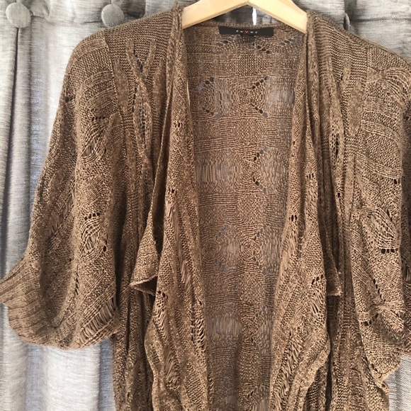 Fever Crochet Open Front Brown Cardigan - Picture 4 of 9